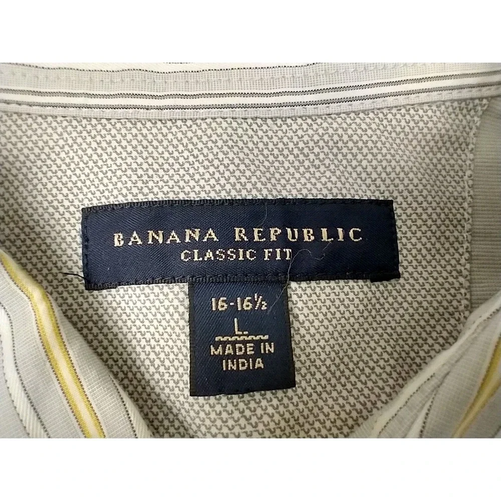 Banana Republic Classic Fit‎ Men's 16-16.5 Large Yellow Gray Stripe Shirt